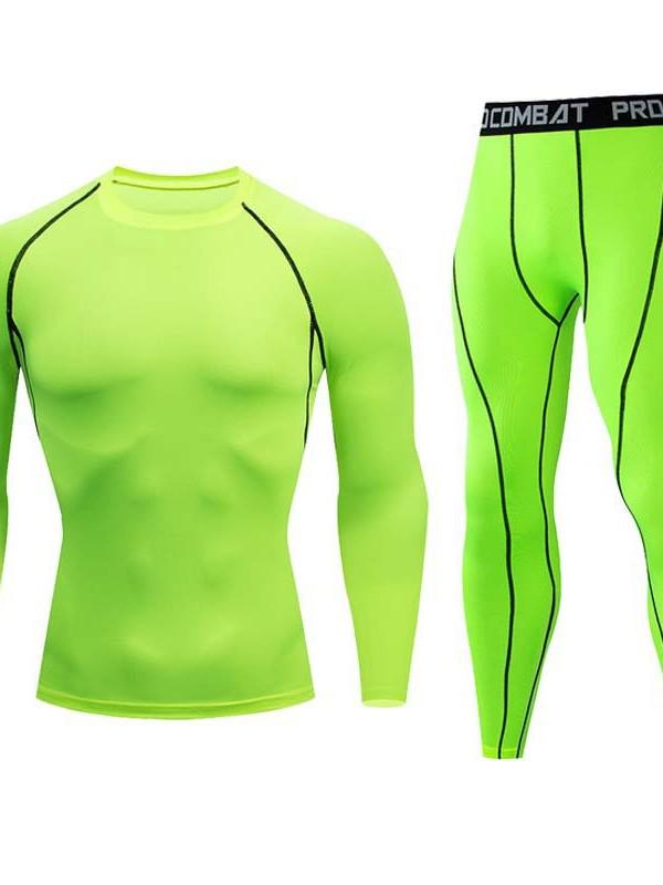 Exklusivt Kompressionssportset för Herrar med Snabbtorkande Egenskaper: Långärmad, Åtsittande, Enfärgad, Tryckbar Löputrustning