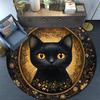 Golden Framed Black Cat Round Area Rug,Carpet Rug for Living Room Bedroom Sofa Playroom Decor,Non-slip Floor Mat
