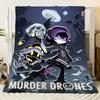 Murder Drones Dystopian Cityscape Plush Throw Blanket - Soft Cozy Fleece Blanket Featuring Cartoon Characters in Dark Gothic Art