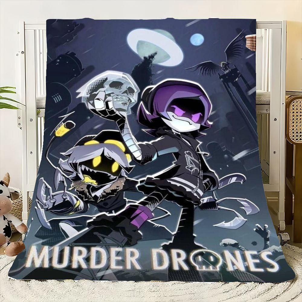 Murder Drones Dystopian Cityscape Plush Throw Blanket - Soft Cozy Fleece Blanket Featuring Cartoon Characters in Dark Gothic Art