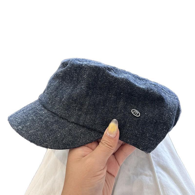 Premium feeling washed spring and summer denim equestrian hat high-end commuter newsboy hat pictorial hat flat top cap women