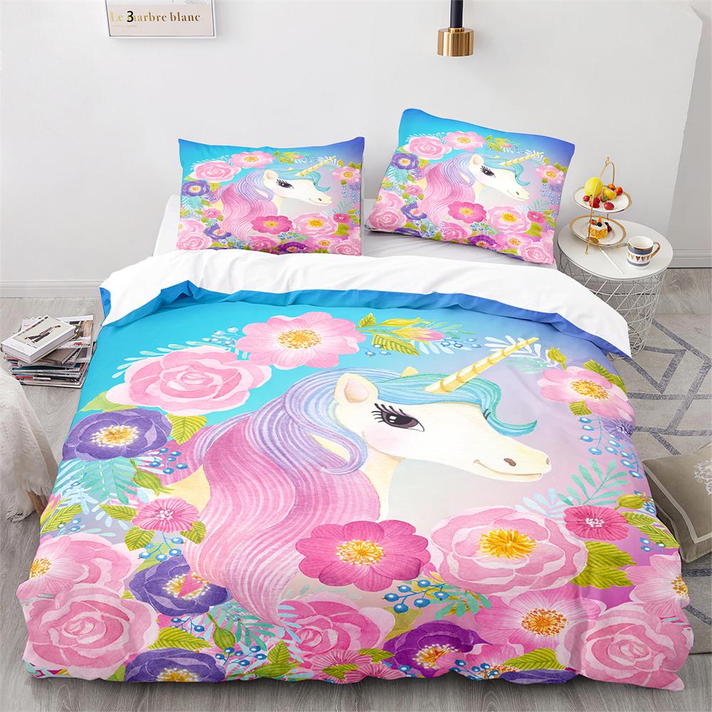 Cute Couple Of Pony Duvet Cover Set 3D Unicorn Pony Horse Polyester Quilt Cover With Pillow Shams For Kids Adults Bedding Set