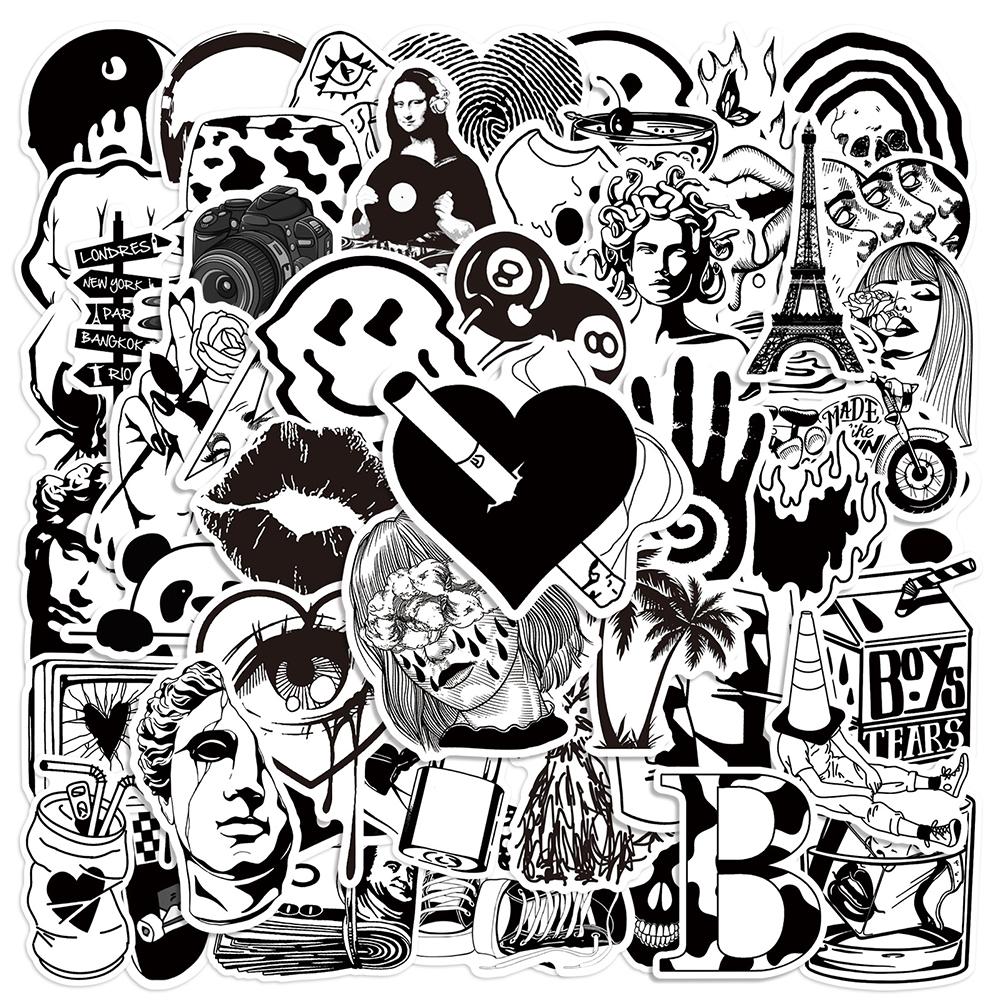 10/30/50pcs Black White INS Style Art Pattern Stickers Creative Graffiti Decals Scrapbook Phone Notebook Bike Cool Sticker Toys