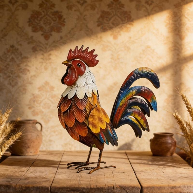 Metal Rooster Decoration Yard Chicken Decoration Outdoor Garden Statue Metal Chicken Sculpture for Backyard Kitchen