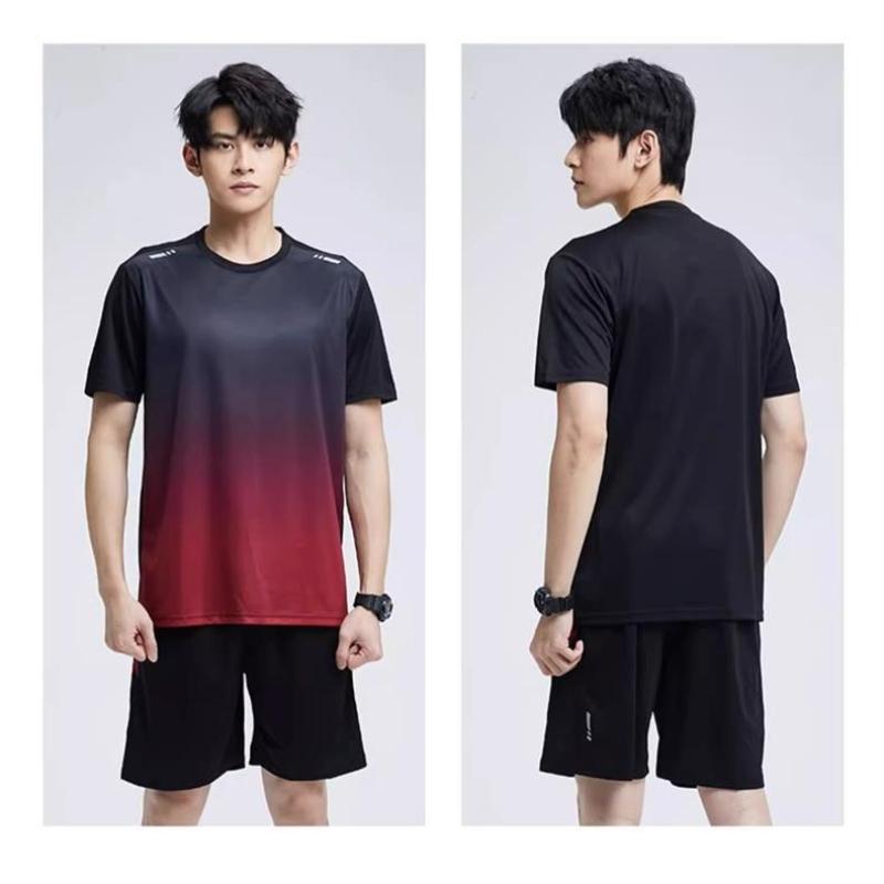 Quick Drying T-shirt Men's Sports Suit Loose Ice Silk Summer Thin Fitness Clothes Training Running Clothes Short Sleeved Top Shorts