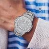 Hip Hop Iced Out Mens Watch Diamond Paved Analog Quartz Watch Waterproof Stainless Steel Luxury Wristwatch