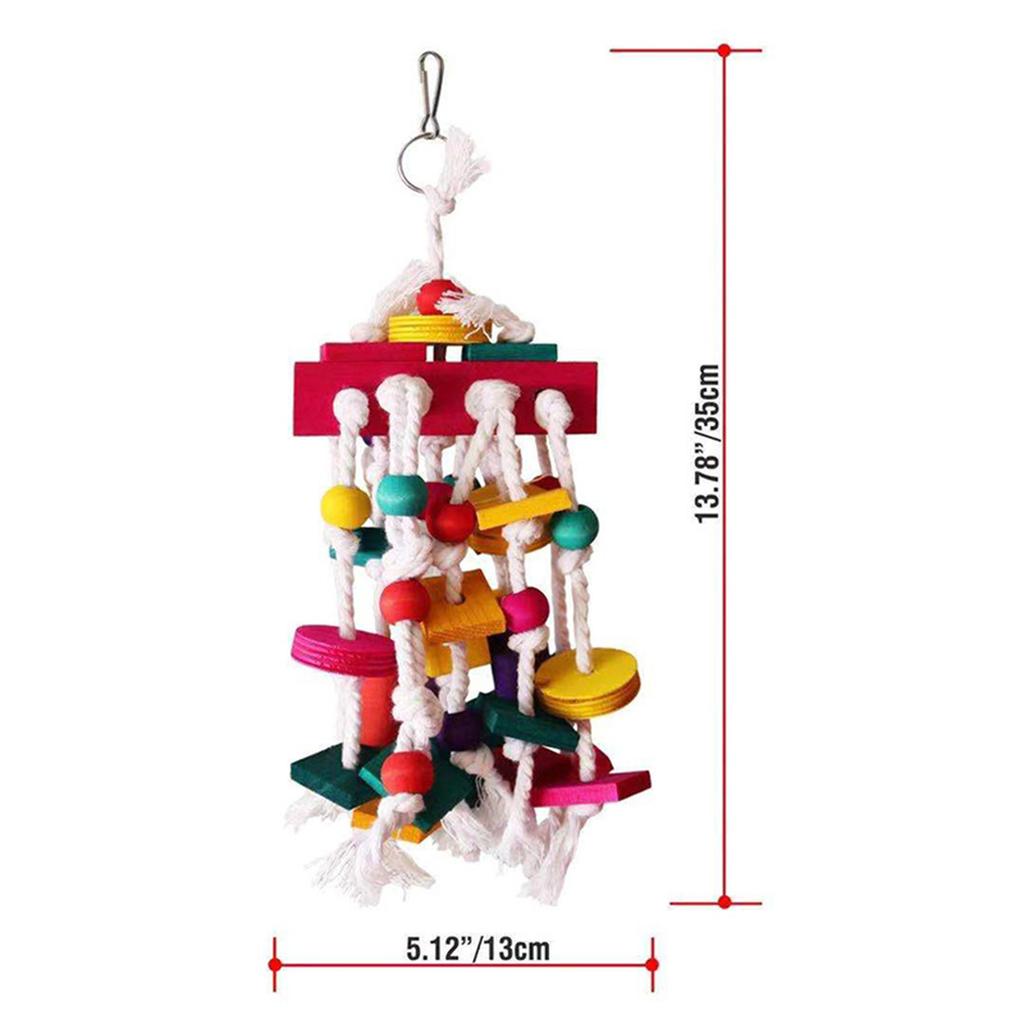 Multicolored Natural Wooden Blocks Chewing Toys Parrot Cage Bite Toy for Large Medium Macaws African Greys Cockatoos