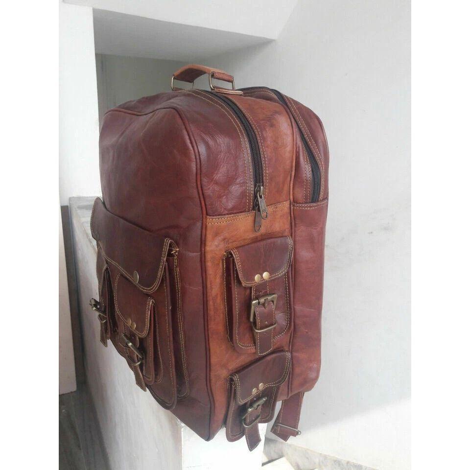 Genuine Leather Brown Backpack Rucksack New Travel Bag For Men's and Women'