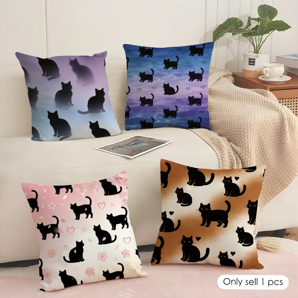 Blackcat Cushion Cover Silky Short Plush Sofa Pillow Cover Hidden Zipper Soft Dustproof Case For Home Decor