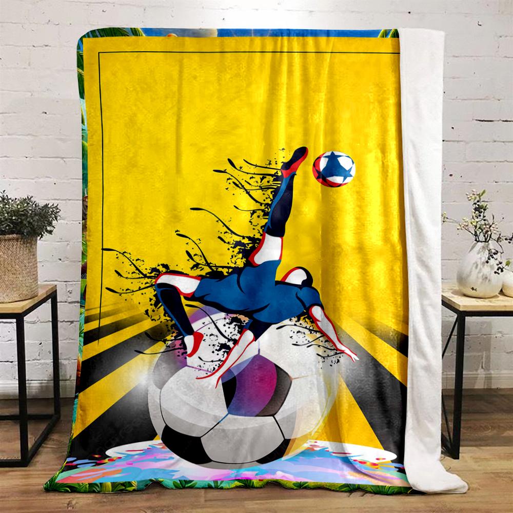 Soccer Kick Artwork with Yellow Splash Printed Flannel Blanket for Bedroom, Living Room, Sofa, and Nap