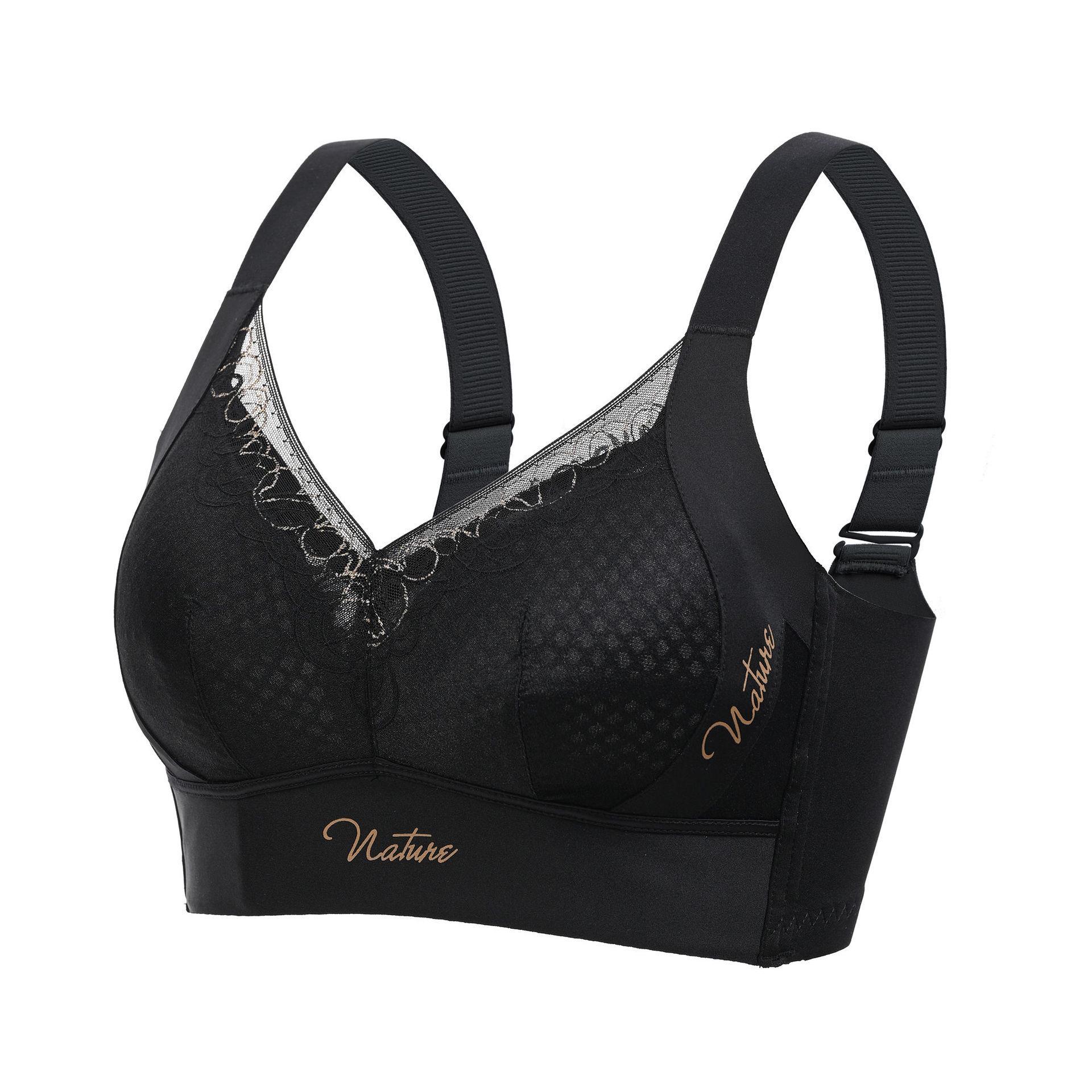 

2025 Женский золотой шелковый сетчатый легкий бюстгальтер против провисания: Удобная боковая поддержка, дышащая для вида меньшего бюста 38/85CD чёрный