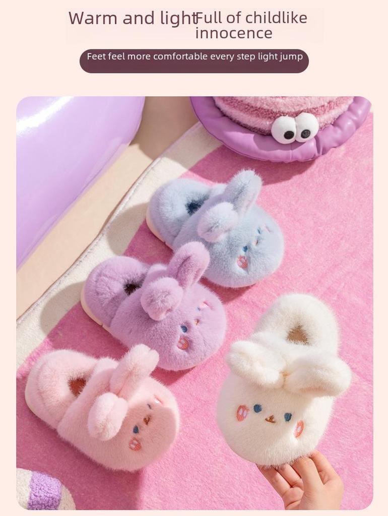 Winterwarme rutschfeste Baumwollpantoffeln für Kinder - Niedliches Hasendesign, Plus Samt, Geeignet für Jungen und Mädchen