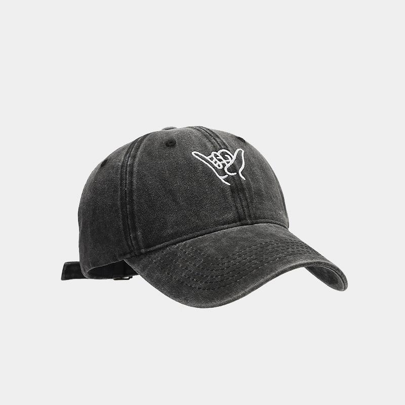 Men's washed old soft top finger embroidered baseball cap trendy women's spring and summer outdoor travel sun protection hat