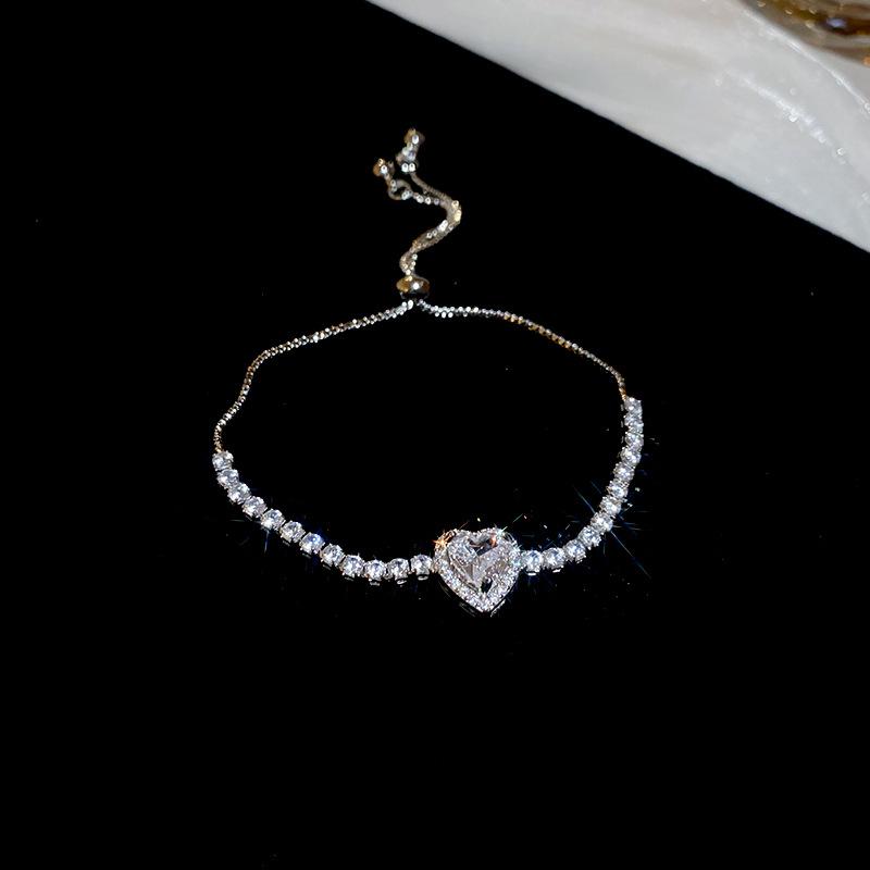 Peach Heart Love Bracelet Women's Fashion Temperament Zircon Bracelet Light Luxury Link Chain Bracelets Wristband Jewelry K-