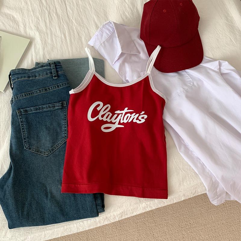 

Женские укороченные топы Y2K с буквенным принтом, облегающие укороченные топы, женские лоскутные сексуальные мягкие топы без рукавов, летние милые топы S красный