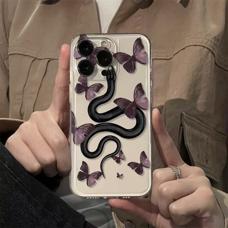 The new butterfly snake is suitable for iphone16promax mobile phone case, transparent Apple 15/14pro Europe and America 13/12x.