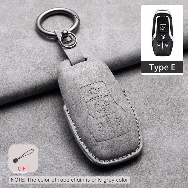 Leather Car Key Case Cover Holder Keychain Shell for Ford Fusion Mondeo Mustang F 150 Explorer Edge Focus 3 2016 2017 2018