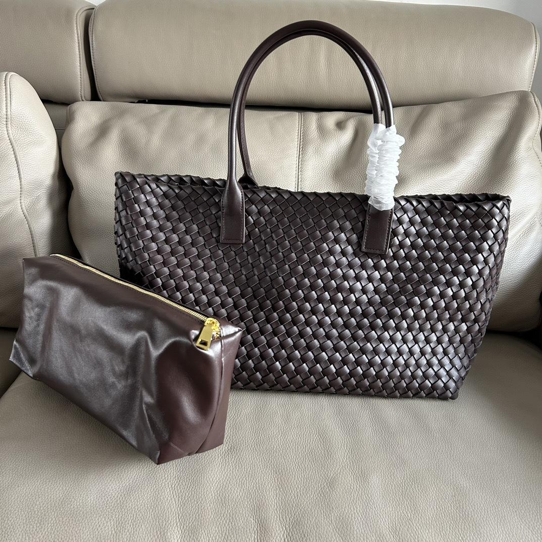 

Сумка ручной работы из натуральной кожи, плетеная, новая, большой емкости, сумка-тоут для мамы, корзина для овощей, ручная сумка через плечо 54x17x26cm кофейный