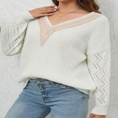 Vår och höst Dam Plus Size V-ringad Tröja Lös Casual Pullover Stickad Tröja