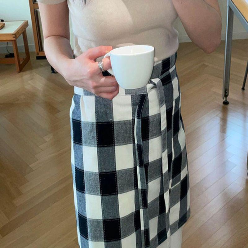 idee a shop Check half apron / Sky blue apron