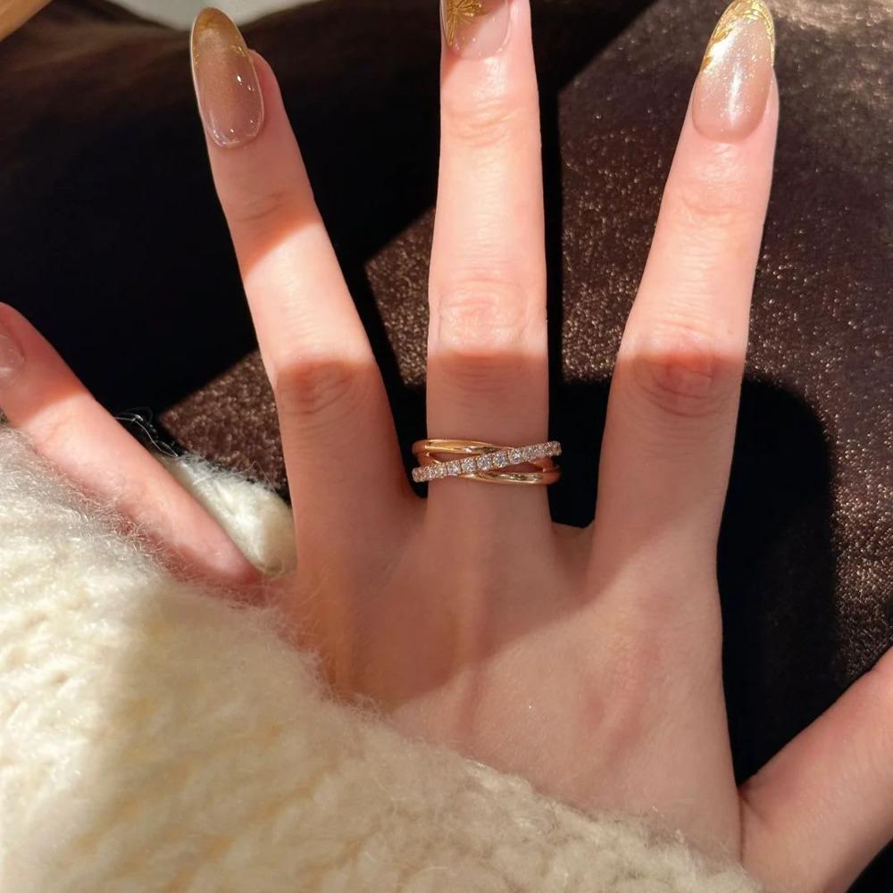 Wosikate Light Luxury Three-Circle Cross Ring For Women Niche Design  Open Index Finger Ring Fashion Jewellery