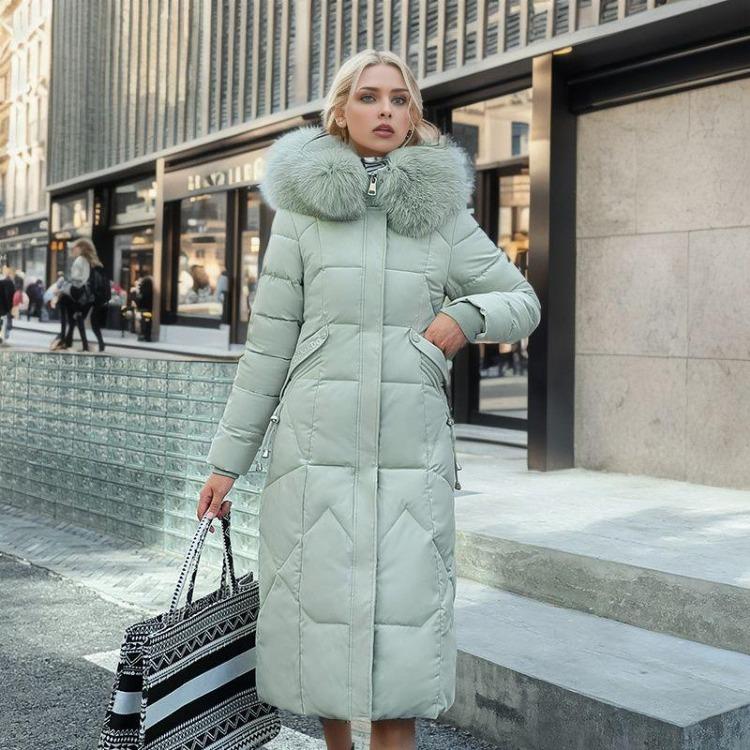 Warme Winterparkas für Damen Verdickter Langer Übermantel mit Pelzkragen Kapuze Reißverschluss Gefüttert Schneebekleidung Jacke