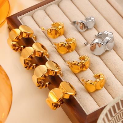 Wind Leichter Luxus Titanstahl Vergoldet 18K Gold Ohrstecker Damen Geometrische Runde Farbverlauf Ohrringe Retro Mode Ohrringe Ohrringe