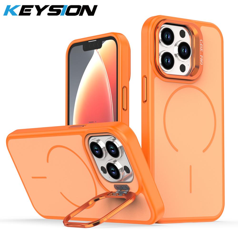 KEYSION Matte Skin Feel Lens Stand Phone Case for Magsafe for iPhone 11 12 Pro Max Magnetic Wireless Charging Shockproof Cover