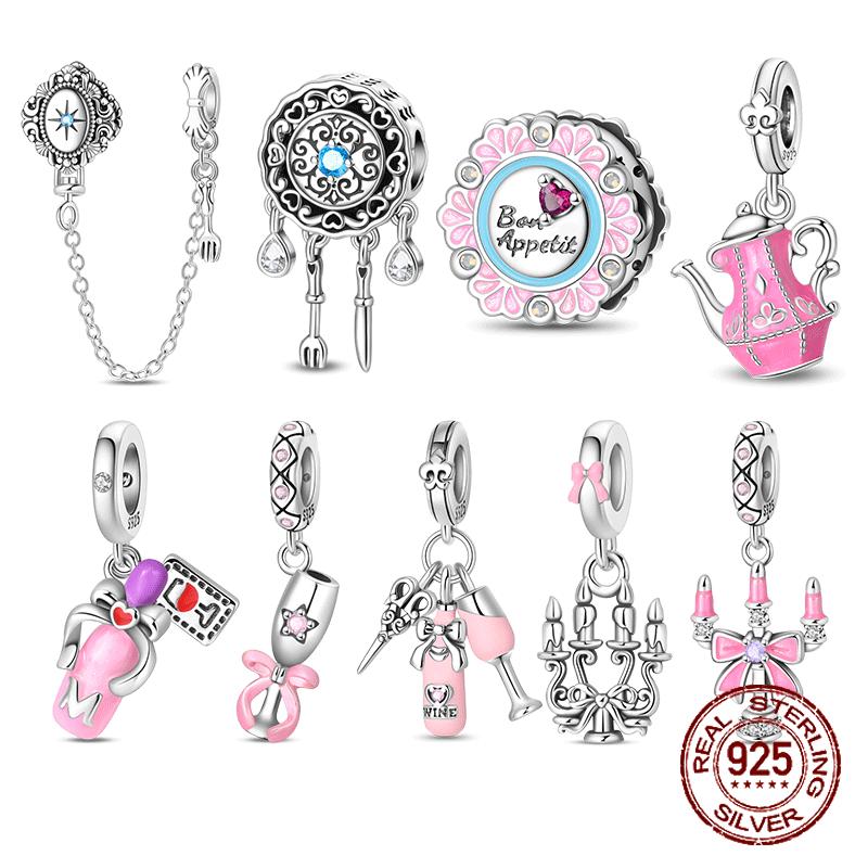 Romantische Geschirrkollektion Kupfer Weinglas Teller Anhänger Passend für Original Charm Armbänder Frauen DIY Schmuck Geschenk