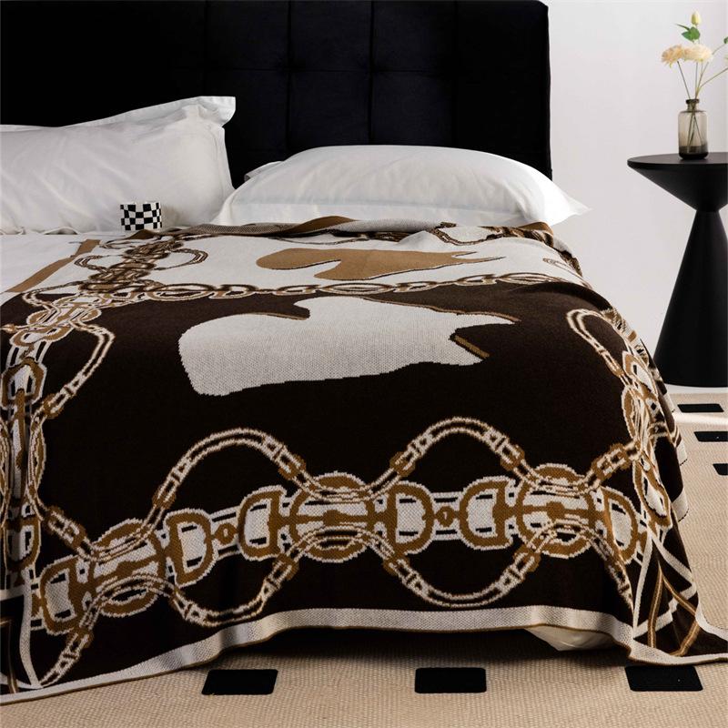 Horse Chain Knitted Blanket Brown Bedspread Modern Orange Decorative For Sofa Throw Warm Living Room Bedding Home Decorations