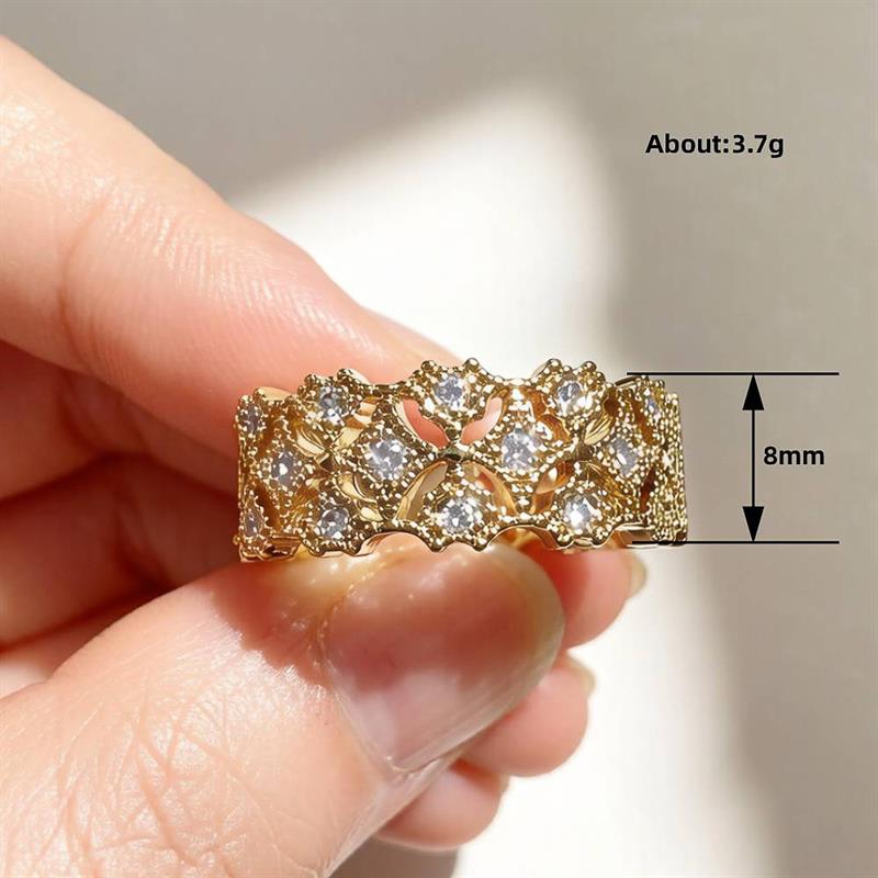 Huitan Hollow Geometric Women Ring Gold Color Noble Fashion Accessories Inlaid Shining Cubic Zirconia Elegant Versatile JewelryGood product