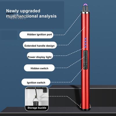 Elektryczny, ładowany przez USB, długi kuchenny zapalnik do kuchenki, wiszący, z klamrą, wiatroodporny, bezpłomieniowy, LED, zapalnik impulsowy
