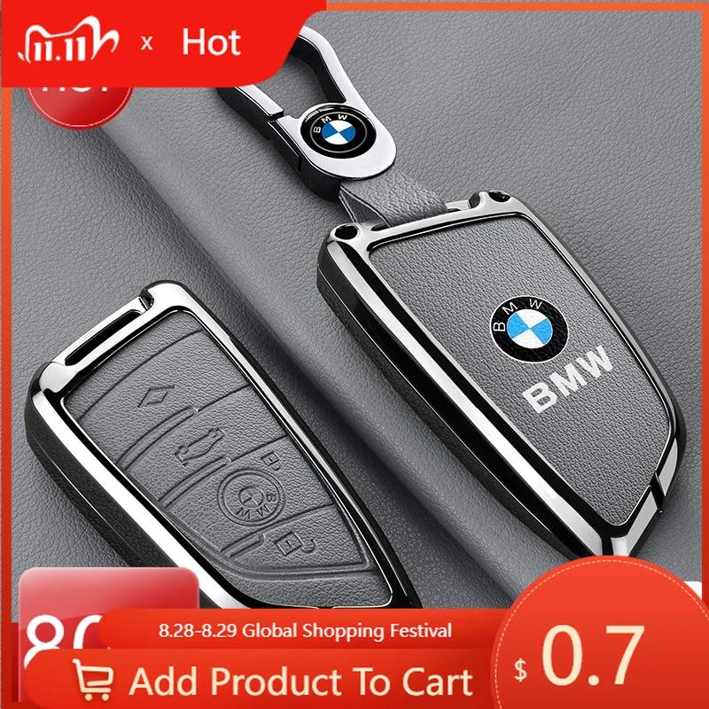 Car Sticker Hot 2025 Zinc alloy Leather Car Remote Key Case Cover Shell Protector For BMW X1 X3 X4 X5 X6 F15 F16 G30 3 5 7 Serie