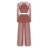 Damen Lyrical Dance Outfits Laternenärmel Rückenfreies Crop Top Eingearbeiteter Slip Netzhose Fließende Tanzbekleidung