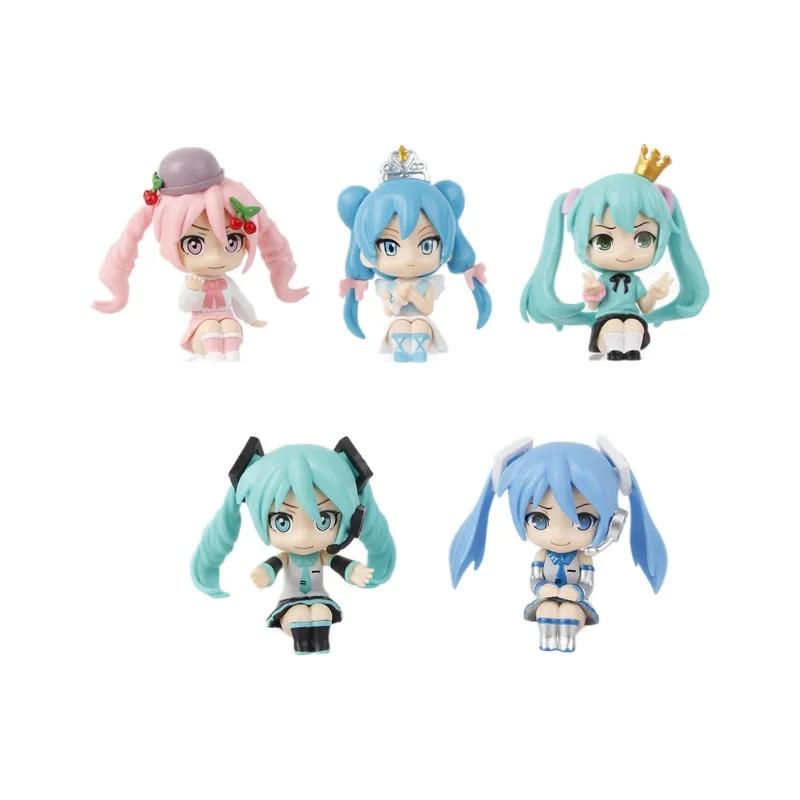 5pcs/set Hatsune Miku Q Version Sitting Posture Kawaii Birthday Gift Anime Girl Figures Super Cute Unique Kids Christmas Toys