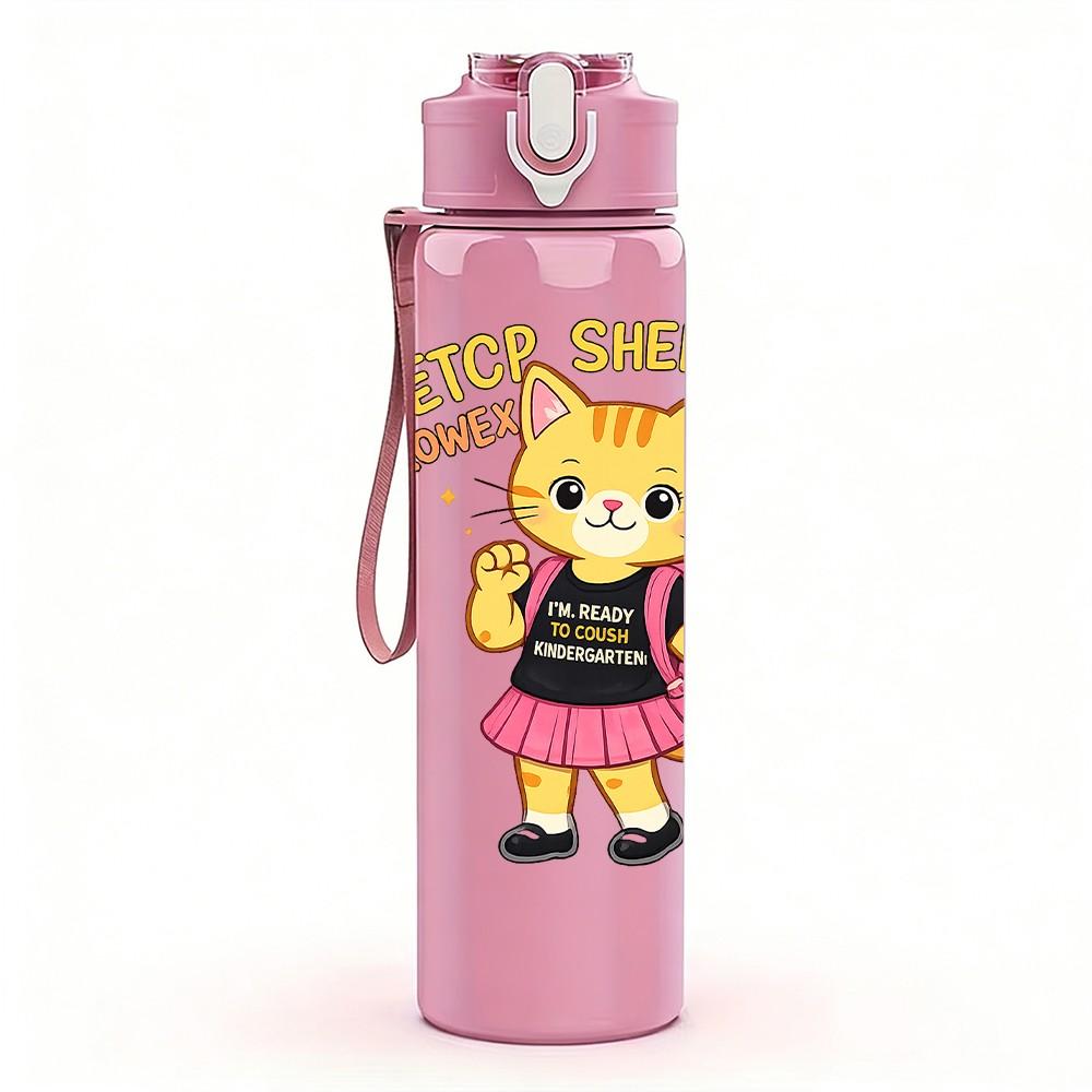 1PC Cartoon Cat Girl Fashion Print 750ml Color Plastic Sports Water Bottle Leakproof Flip Straw Lid Suitable for Sports Office Home Use