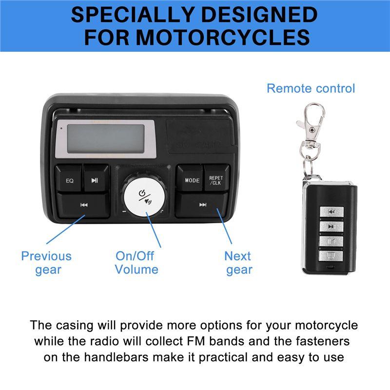 NEW-Motorcycle Audio MP3 Radio Sound System Stereo Speakers Bluetooth Waterproof FM 5 EQ Functions LCD Display USB/SD/TF