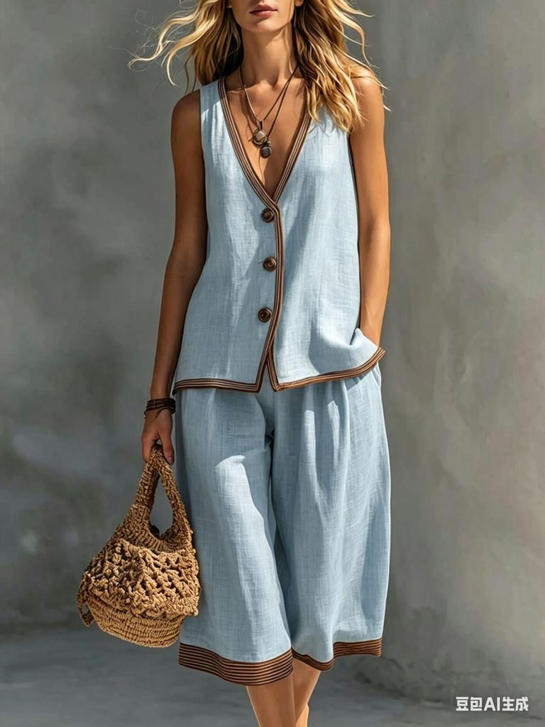 2026 Cross-border Exclusive Women's Summer Casual Solid Color Vacation Style Button Vest Cardigan and Shorts Set for Europe and America