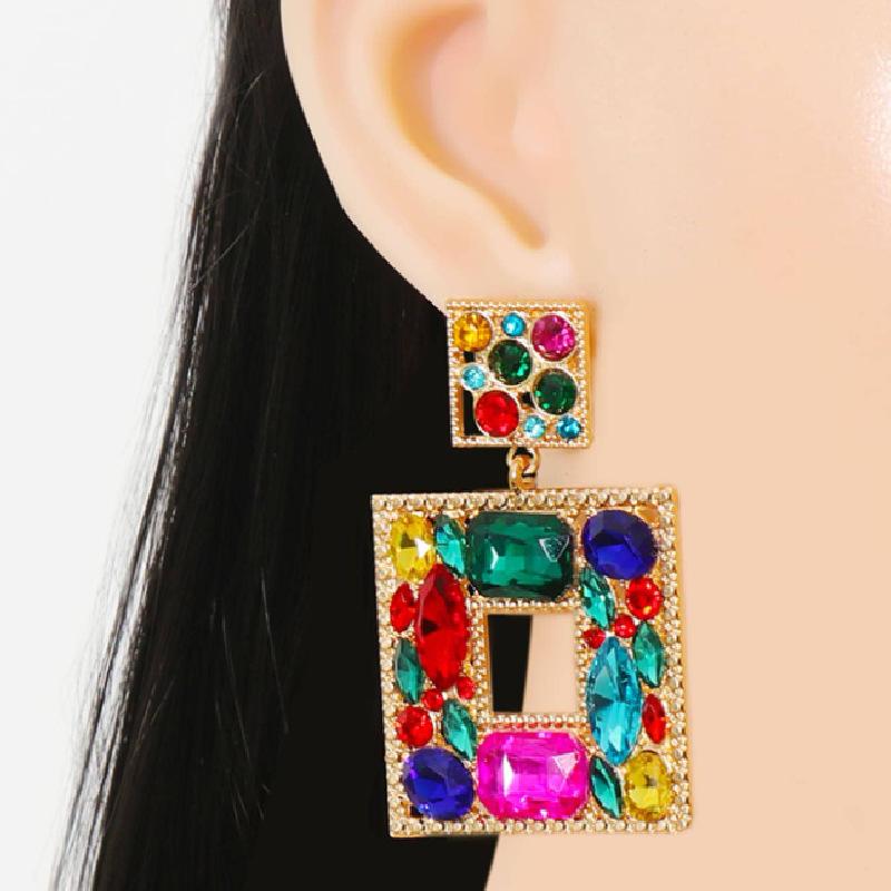 Vibrant Color Geometric Square Earrings, Hollow Openwork Statement Dangles for Trendy Women