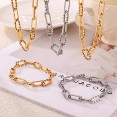Hip Hop Button Necklace Personality Bracelet Titanium Steel Gold Plated Neutral Chain Set Female