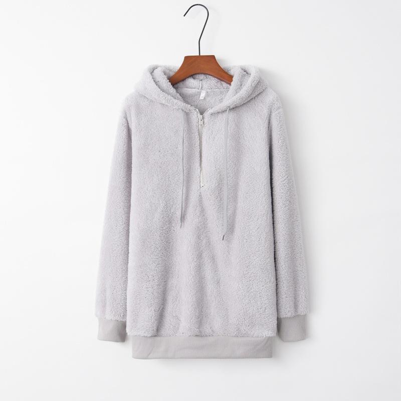 Long Sleeve Hooded Solid Color, Women's Sweater Fleece Jacket