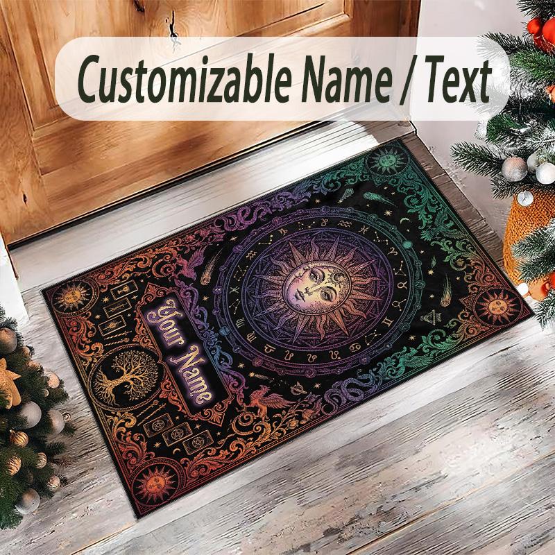 Cosmic Theme Crystal Velvet Floor Rug Personalized Custom Name Text Warm Carpet Home Decoration