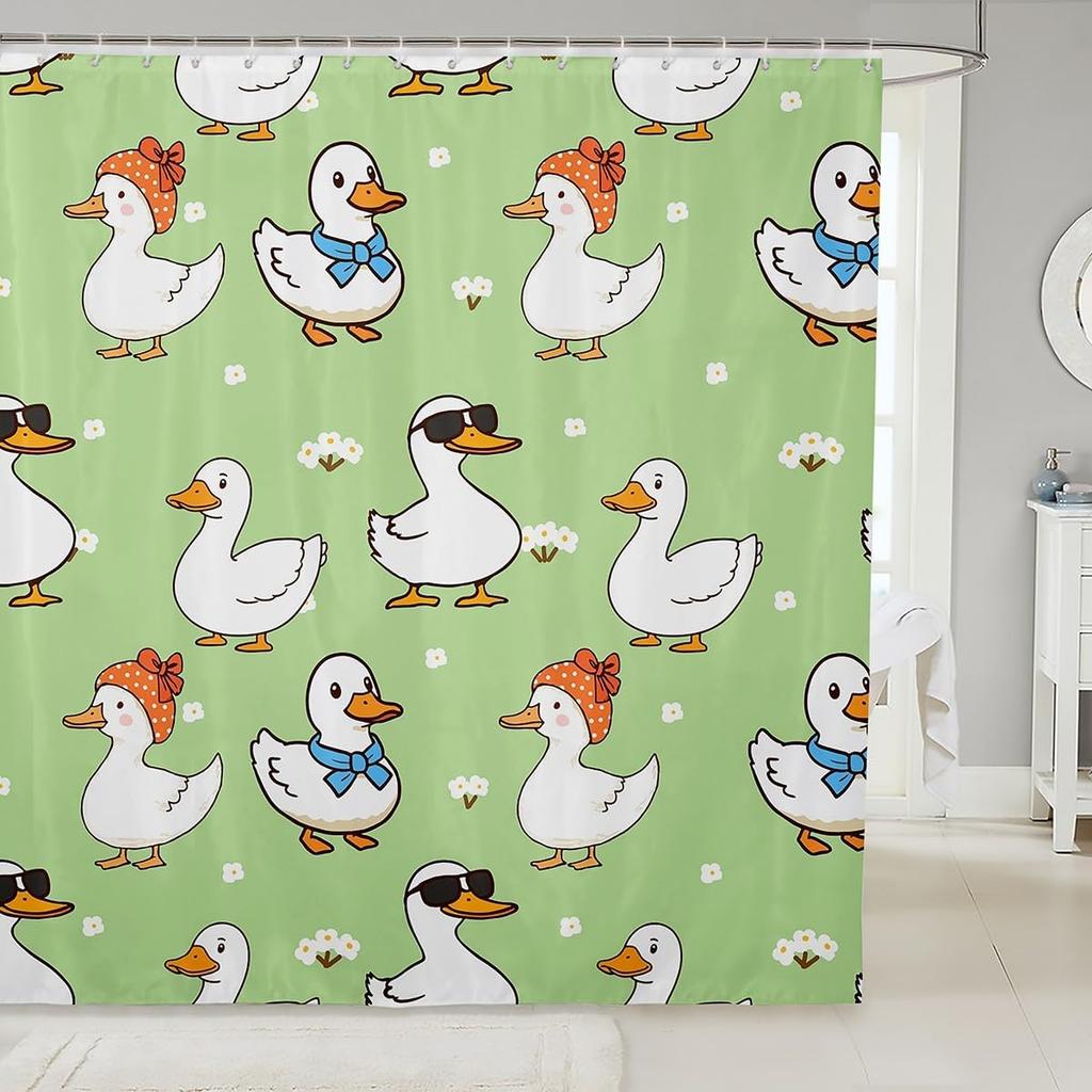 Kids Yellow Rubber Duck Shower Curtain Cartoon Ducks Bath Curtain Funny Animal Bathroom Accessories Cute Animal Fabric Shower