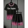 Fun Men's Set Leopard Printed Men's T-shirt and Shorts 2 Piece Set Summer Casual Outdoor Plus Size Men's and Women's T-shirt Sets