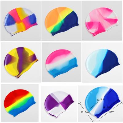 Silikonová dospělá voděodolná koupací čepice Gradient Color Suché vlasy koupací čepice pro muže Ženy Ochrana uší Plavecká čepice Příslušenství ke koupání