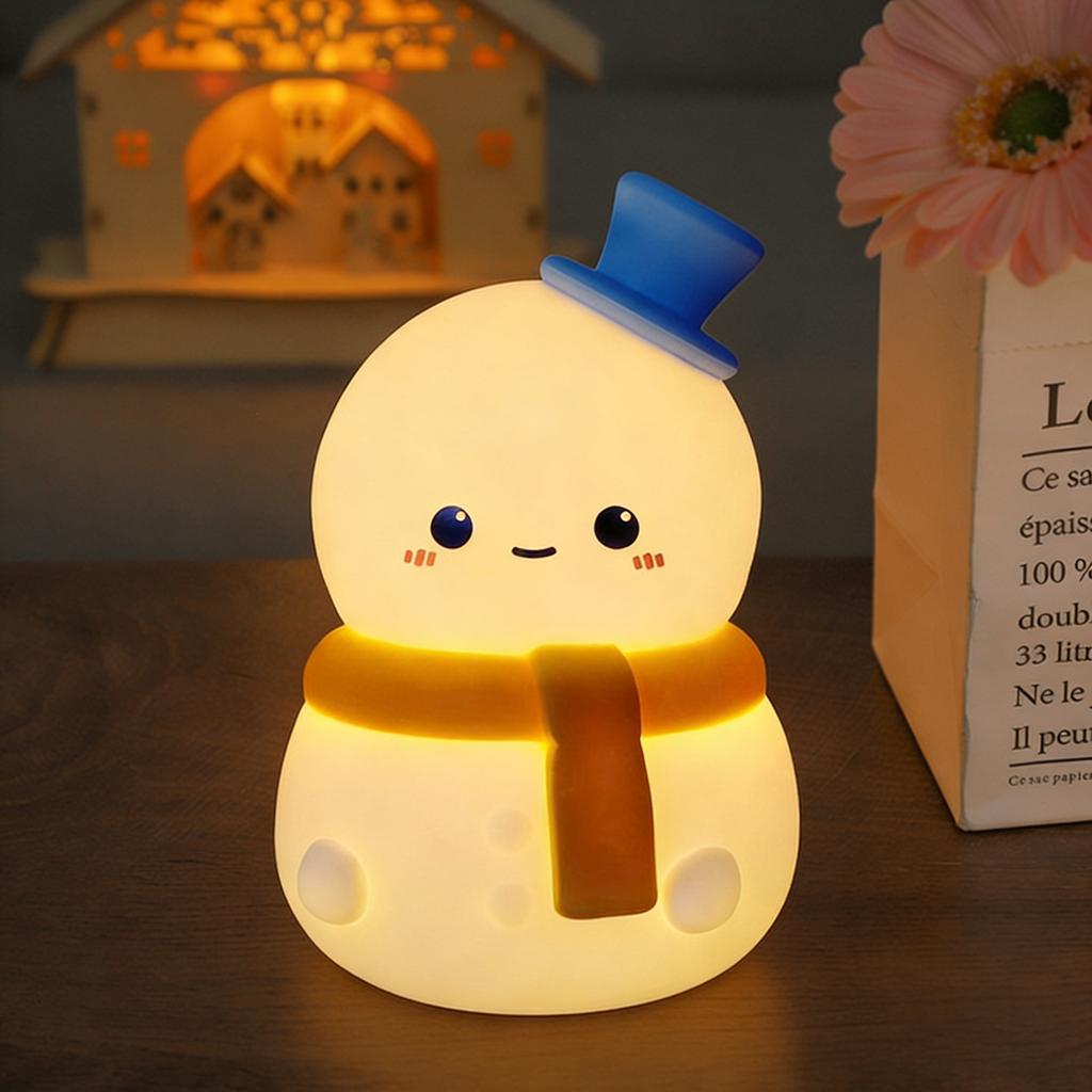 Für Weihnachten LED Nachtlicht Neuheit Ambiente Lampe Touch Control Wiederaufladbar Hängend Schneemann Nachttisch Feiertagsdeko Silikon