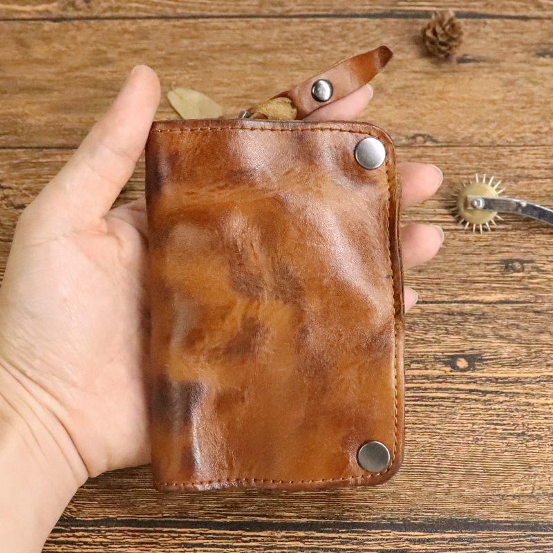 New Vegetable Tanned Leather Wallet, Men's Cowhide Multifunctional Three In One Card Bag, Key Bag