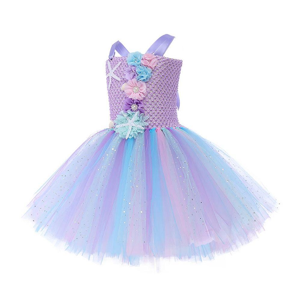 Karnevalsparty Meerjungfrau Tüllkleid Pastellblumen Koralle Seestern Applikationen Prinzessinnenkleid Deluxe Abschlussballkostüm Meerjungfrauenkostüm