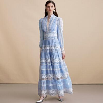 Dresses for Women Fashion Long Sleeve Stand Collar Women Dress Hollow Out A-LINE Dress Women Dresses
