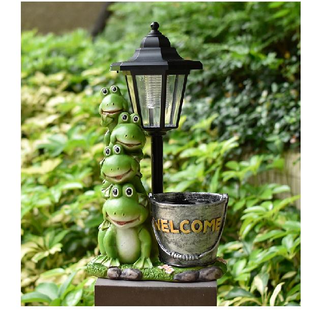 Frog Flowerpot Ornament Garden Statue Courtyard Pond Villa Landscaping Solar Outdoor Light Craft Decoration